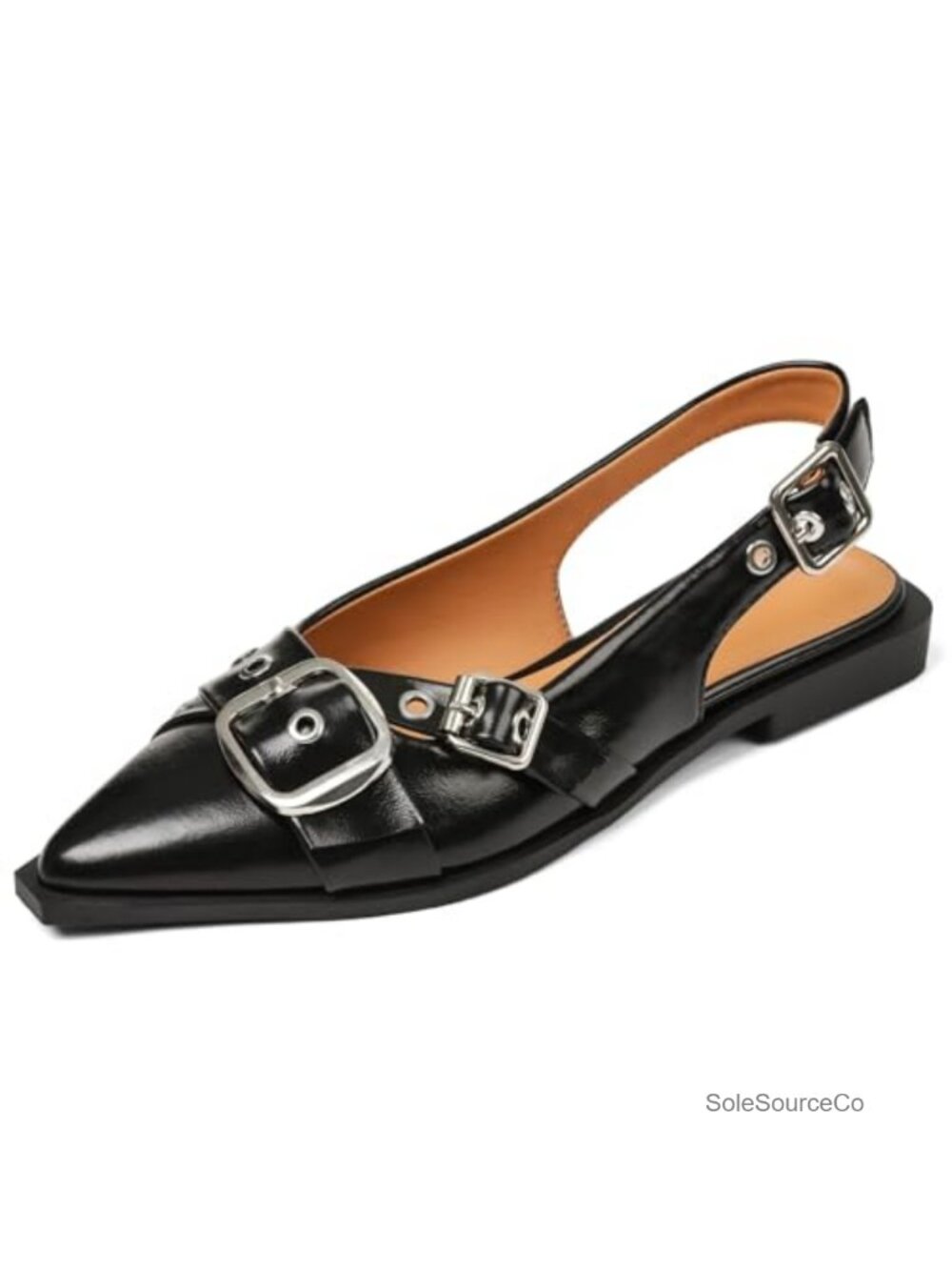 Patent Leather Slingback Flats - Pointed Toe Low Heel Dress Shoes for Work